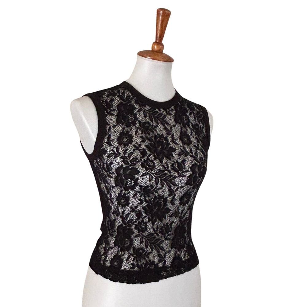 Vintage Sheer Black Lace Mesh Tank Top